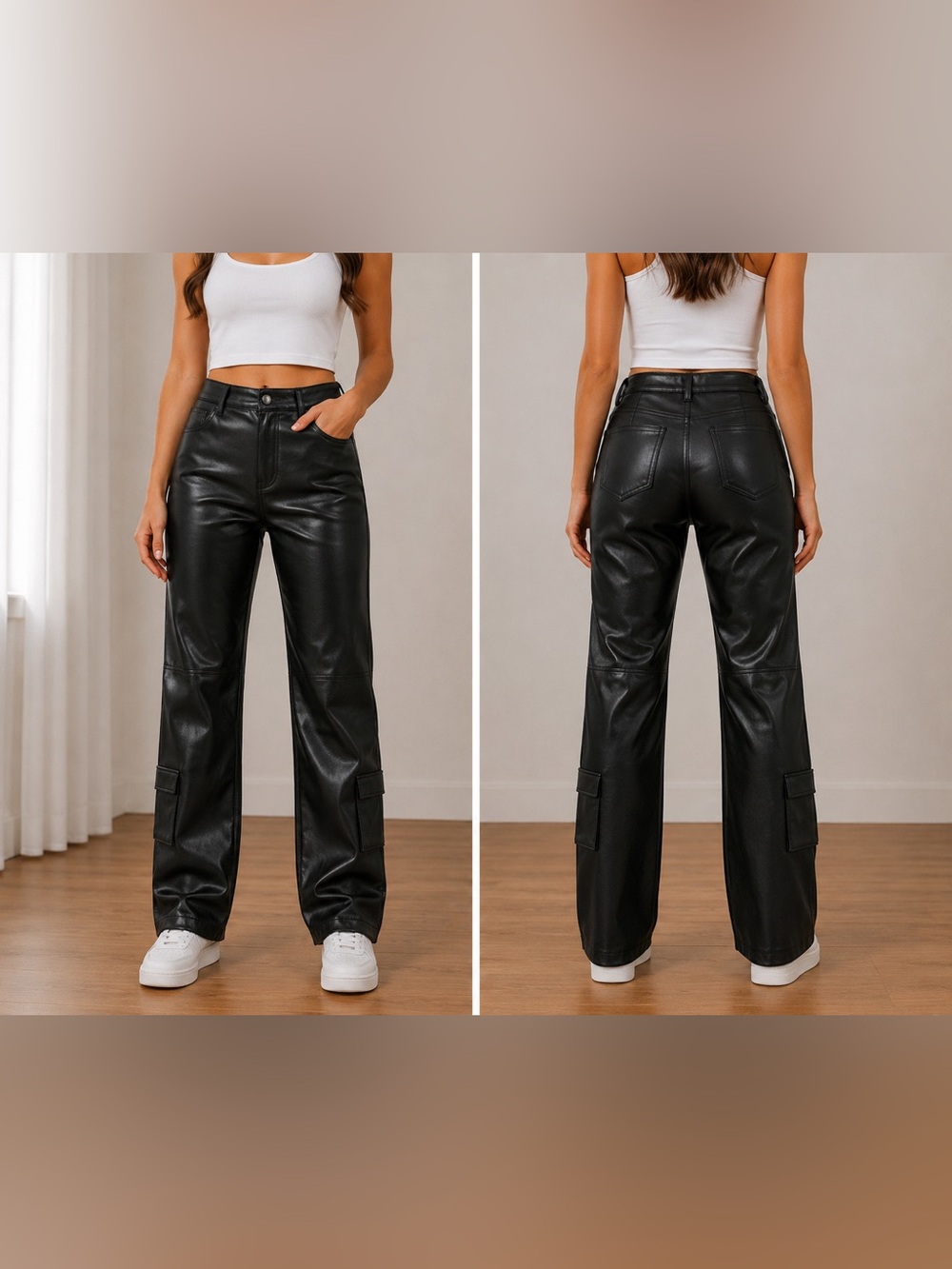 Hollister Black Faux Leather Ultra High Rise Vintage Straight Leg Cargo Pants